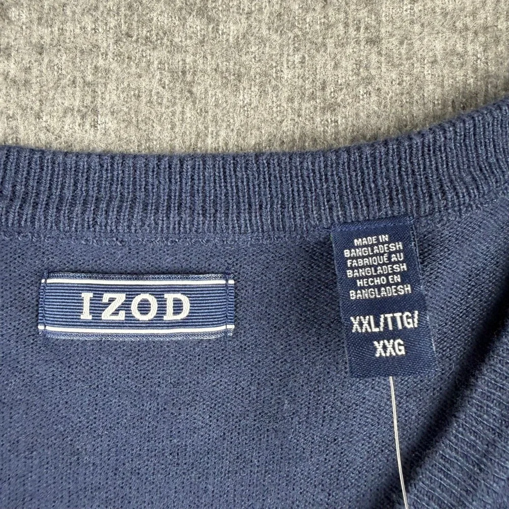 IZOD Fieldhouse Sweater Men's XXL V-Neck Pullover‎ Blue Peacoat 45FS692403 NWT